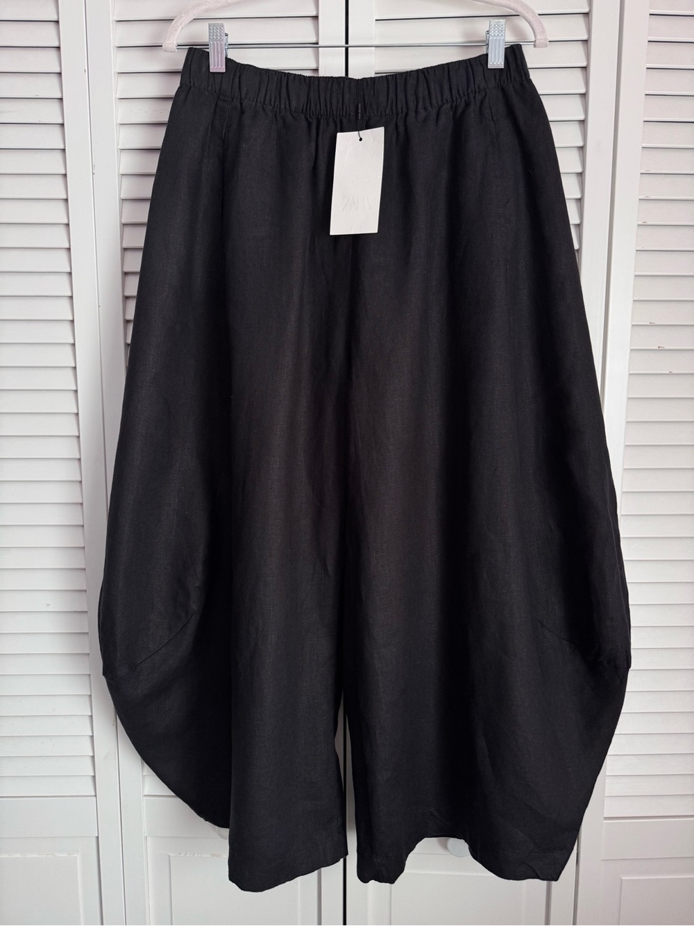 Zara Balloon Barrel Linen Pants Wide Leg Black Large Slouchy Baggy Lagenlook NWT